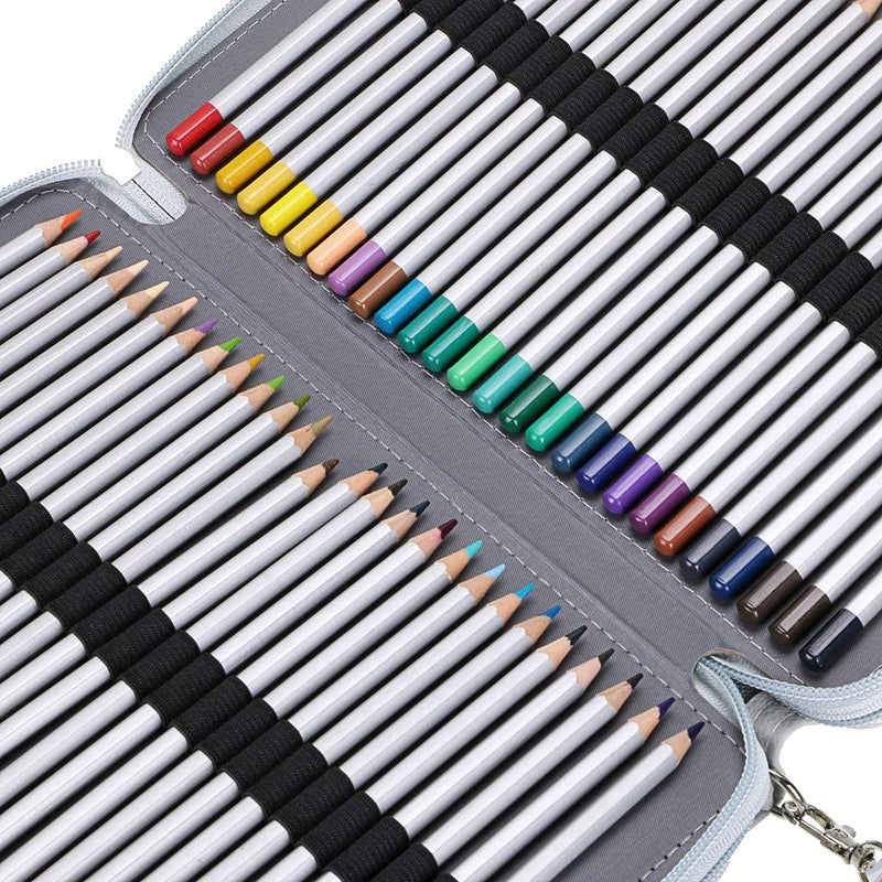 BTSKY 200 Slots Colored Pencil Organizer - Deluxe PU Leather Pencil Case Holder With Removal Handle Strap Pencil Box Large for Colored Pencils Watercolor Pencils Grey - Image 5